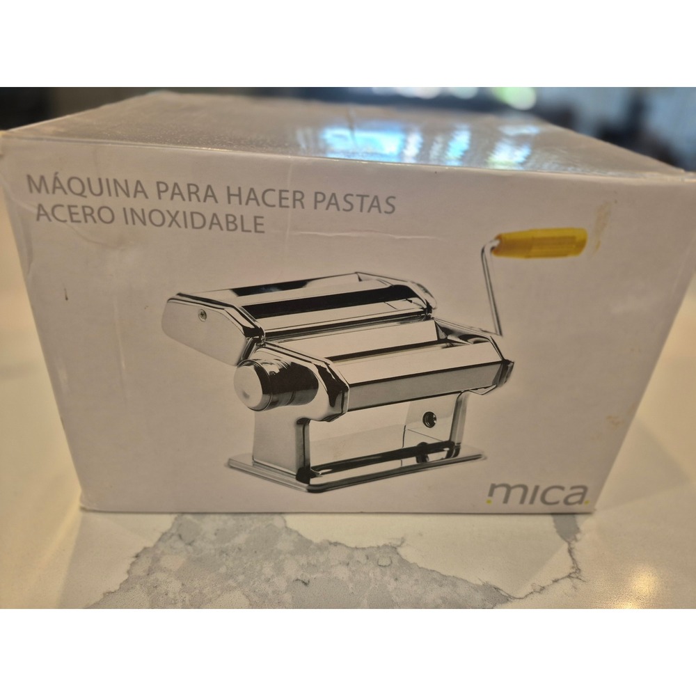 Mica Stainless Steel Manual Pasta Maker Machine with Hand Crank and Clamp Silver